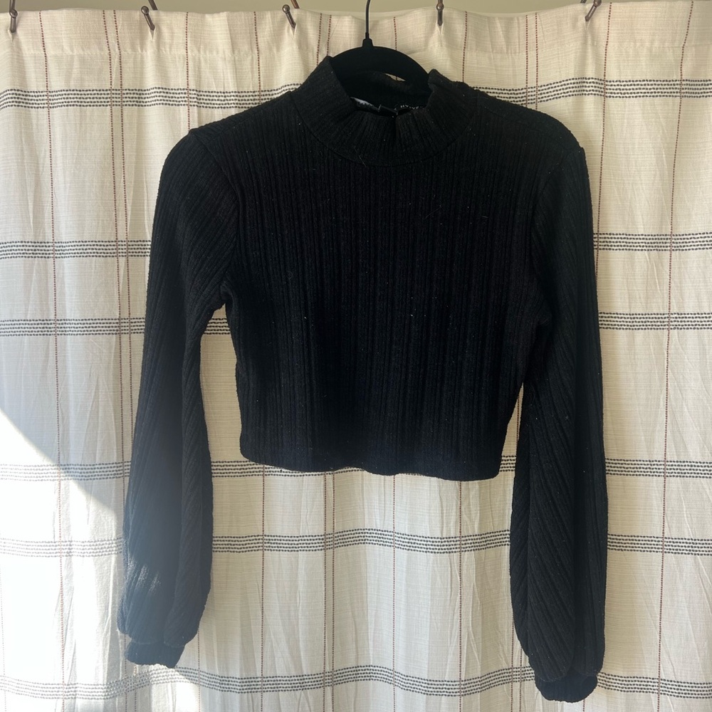 Black Ribbed Turtleneck Crop Sweater